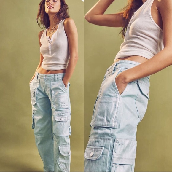 We the Free Lap of Luxury Barrel Cargo Pants Teal Shine